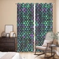 thumbnail image 3 of Coastal Teal Green Kitchen Curtains 84 Inch Length, Modern Ocean Mermaid Scales Grommet Top Bedroom Living Room Curtains, Light Filtering Cafe Curtain Drapes 2 Panels Set 84''x84'', 3 of 9