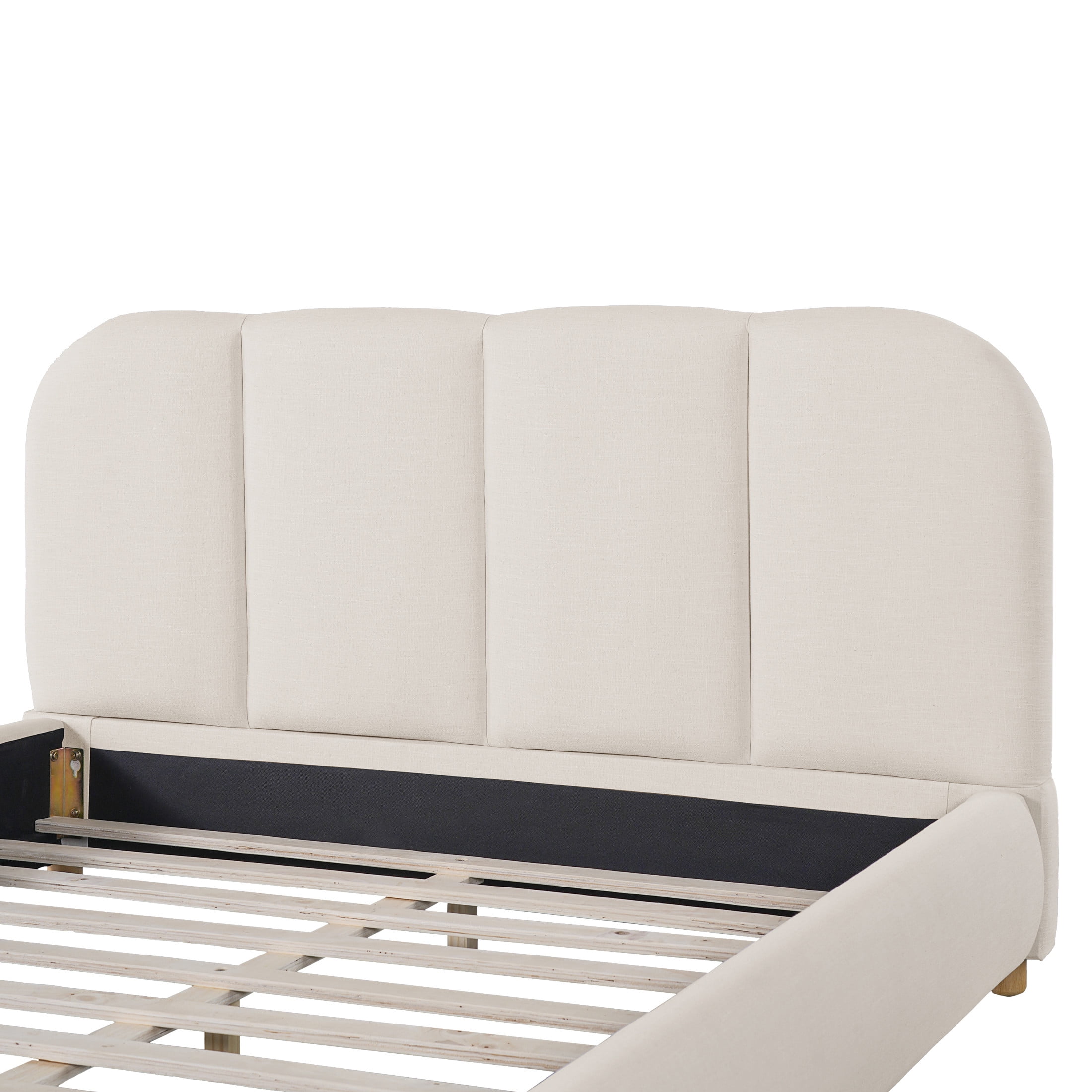 Christopher Knight Home Queen Bed Frame with Curved Headboard & Wooden Legs, Linen Fabric, Beige