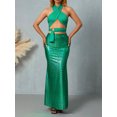 thumbnail image 2 of Liacowi Women 2Pcs Skirts Set Sleeveless Cross Halter Neck Crop Tops + Long Sequins Mermaid Tail Skirt, 2 of 9