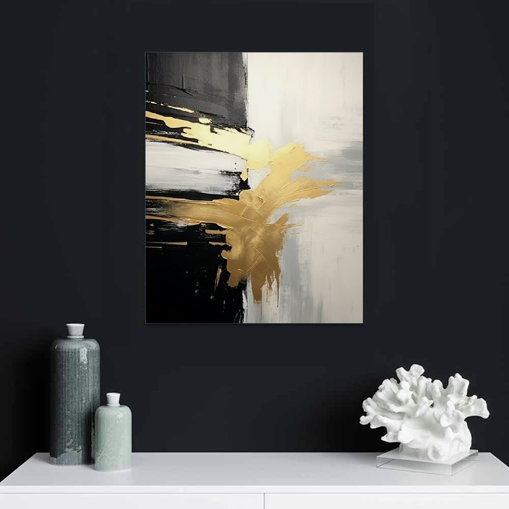 JEUXUS Black and Gold Abstract Canvas Wall Art Grey and Gold Artwork Gold Canvas Picture for Living Room Grey and Gold Abstract Wall Art Black White Gold Abstract Picturegrey Abstract Painting