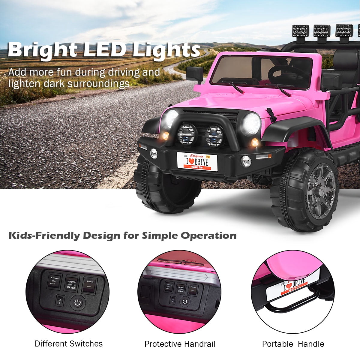 Topbuy Pink 12 V Jeep Car Powered Ride-On with Remote Control