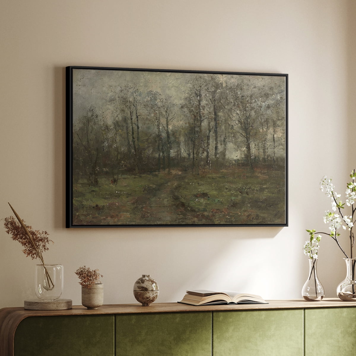 Vintage Landscape-CCCXCVI By Wexford Home Framed in Black Wood Gallery Wrapped Canvas 17 in. x 25 in.
