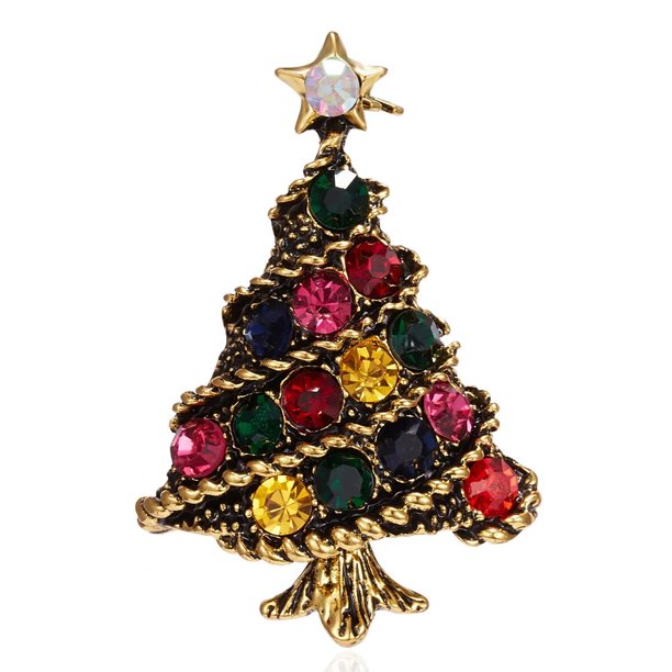 Broches de Feliz Navidad para mujer, joyería de moda, exquisito broche de árbol de Navidad de diamantes de imitación, alfileres de esmalte, regalos de fiesta de año nuevo