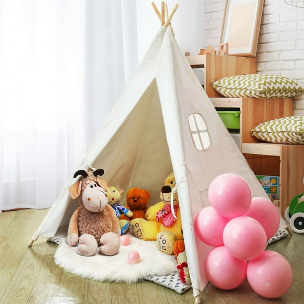 Gymax 5.5ft Portable Cotton Kids Play Tent Indian Tent Game