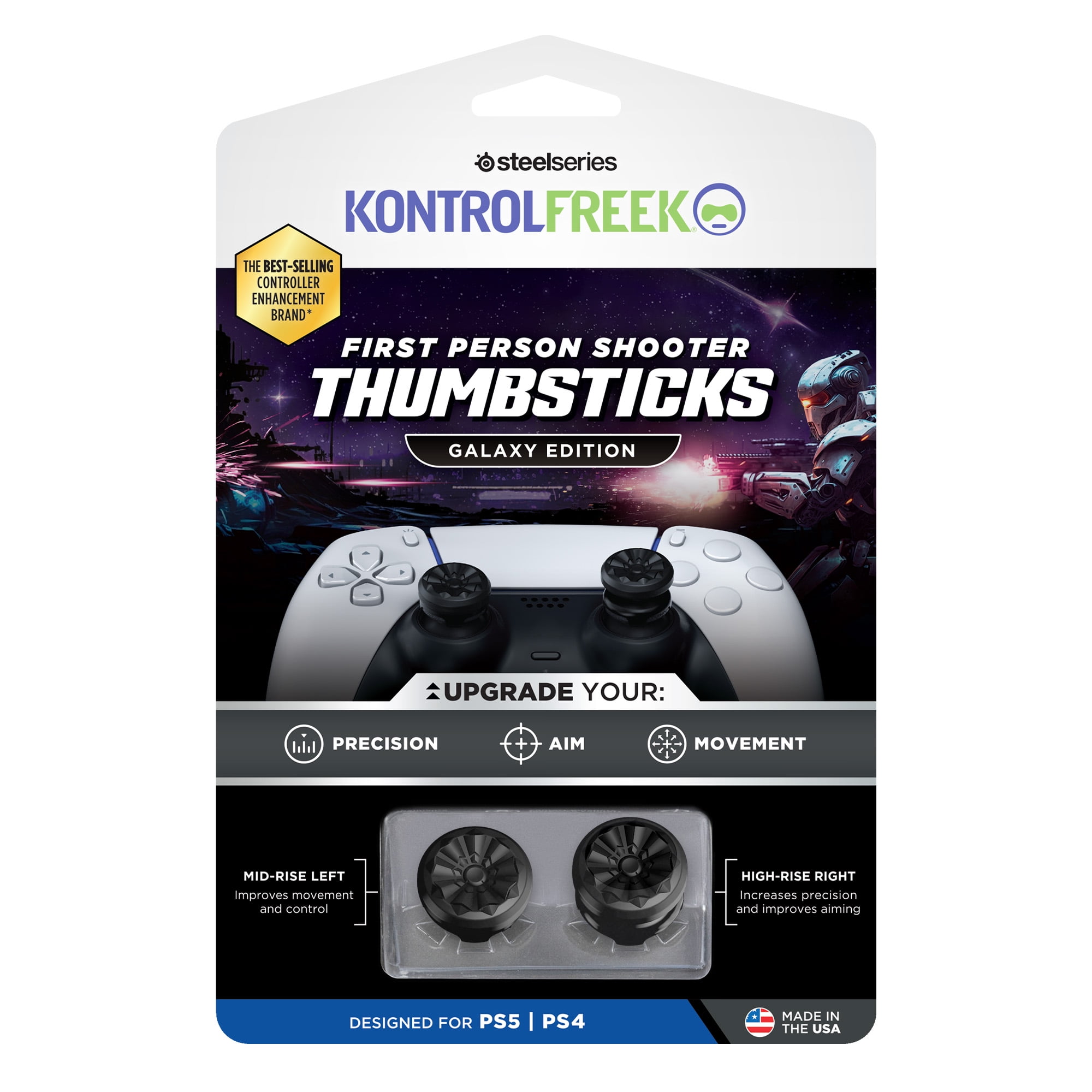 KontrolFreek FPS Galaxy Black for PlayStation Controller PS5 and PS4 - Performance Thumbsticks - 1 High-Rise and 1 Mid-Rise - Galaxy Black