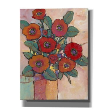 Epic Graffiti 'Poppies in a Vase I' by Tim O'Toole, Canvas Wall Art, 12"x16"