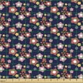 thumbnail image 2 of Floral Fabric by the Yard, Layout of Cherry Blossoms Vintage Garden Art, Decorative Upholstery Fabric for Sofas and Home Accents, Indigo Coral Pale Pink by Ambesonne, 2 of 5