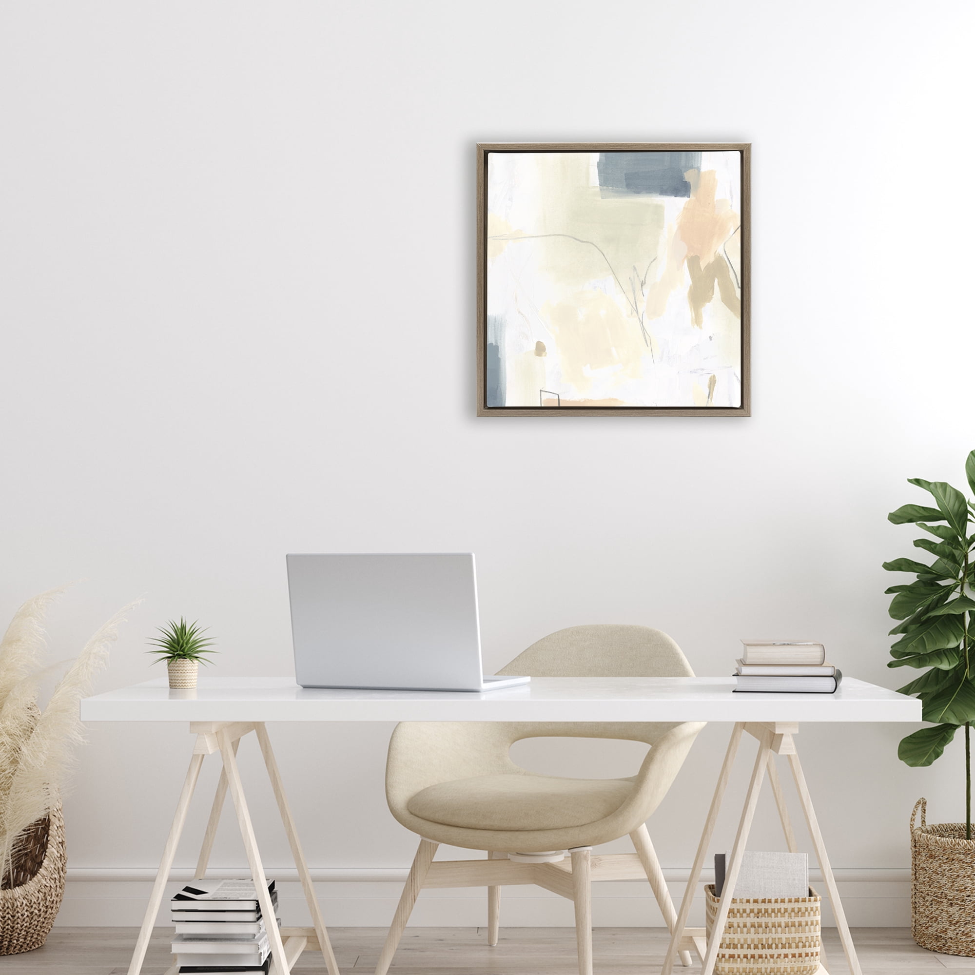 Stupell Industries Plaster Line Abstract Brown Framed Floater Canvas Wall Art, design by June Erica Vess