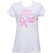 Awareness Womens Hope Believe Love Breast Cancer White T Shirt