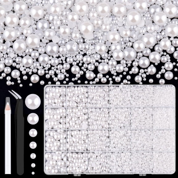 BZCOE 11000Pcs Flatback Pearls for Crafting (White),Assorted Size 2/3/4/5/6/8/10Mm Non Hotfix Half Pearl,Bedazzling Bead for Diy Crafts Mugs Shoes Fabric Embellishment Nail Art Makeup