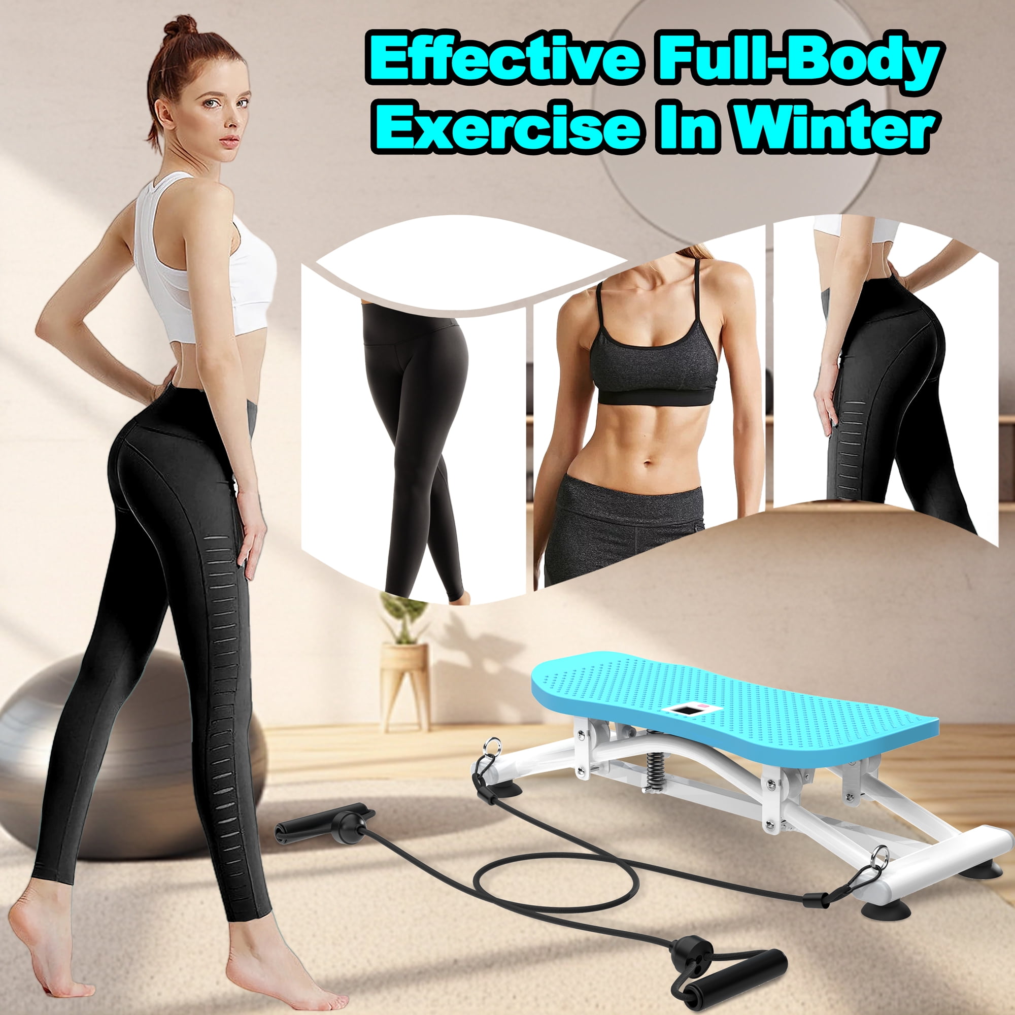 Ski Simulator, Indoor Skiing Machine, Sliding Fitness Trainer with Resistance Bands, Detachable Bands, Non-Slip Base, 300 Lbs Capacity, for Core Leg Arm Workout, Full-Body Cardio at Home Gym, Blue