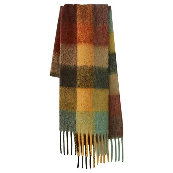 ManxiVoo Thermal Plaid Scarf with Classic Tassel Warm Soft Chunky Large Blanket Wrap Shawl for Women Winter Essentials