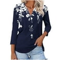 thumbnail image 2 of Aloohaidyvio Blouses for Women 3/4 Sleeve,Women's 2024 Summer Spring Trendy T-Shirts Casual 3/4 Sleeve Shirts Solid Color V Neck Basic Tees Loose Print Tops, 2 of 5