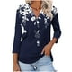 thumbnail image 1 of Camiseta de Solapa de Cuello en V de la Manga Superior de 3/4 de las Mujeres, Uso Diario Cómodo Casual, 1 of 5