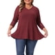 thumbnail image 1 of Blusa de mujer plus size Agnes Orinda con encaje, malla, parche y manga larga, textura en V, fluida y casual, waffle, talla 1X, color marrón rojo, 1 of 6