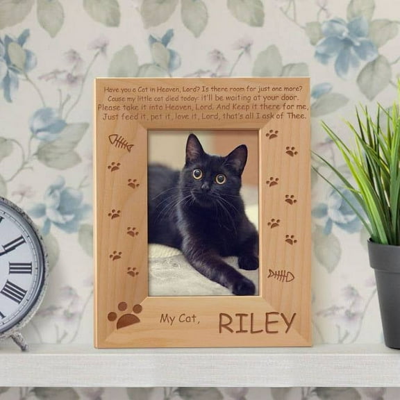 Rest in Peace My Cat Personalized Wooden Picture Frame 3 1/2" x 5" Brown (Vertical)