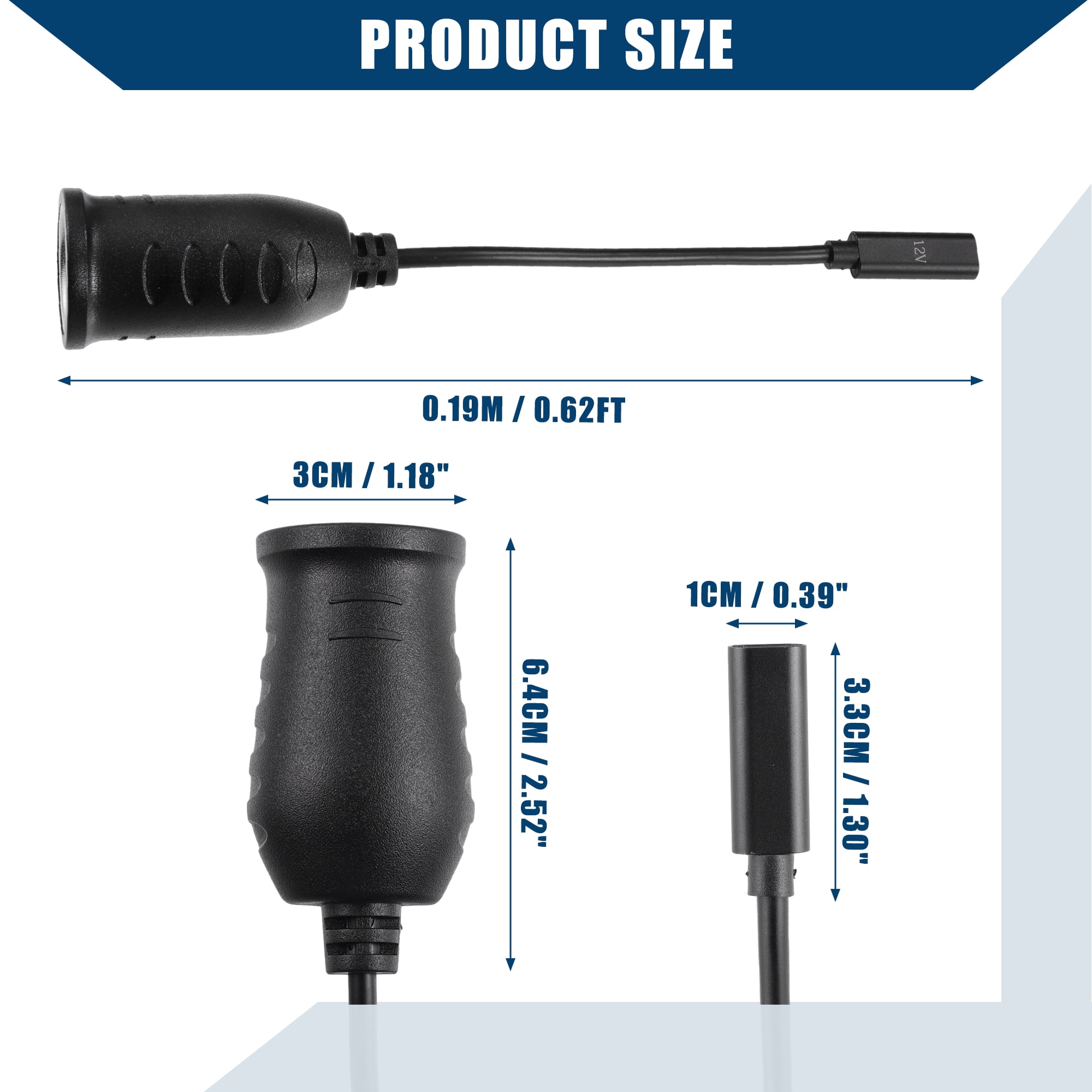 Unique Bargains 12V Cigarette Lighter Adapter USB  Converter Cable for RV0.19m Black