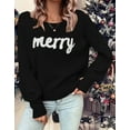 thumbnail image 2 of Christmas Sweaters for Women 2024 Casual Loose Scoop Neck Pullover Sweater Letter Merry Printed Ugly Christmas Sweater Black Shermie, 2 of 4