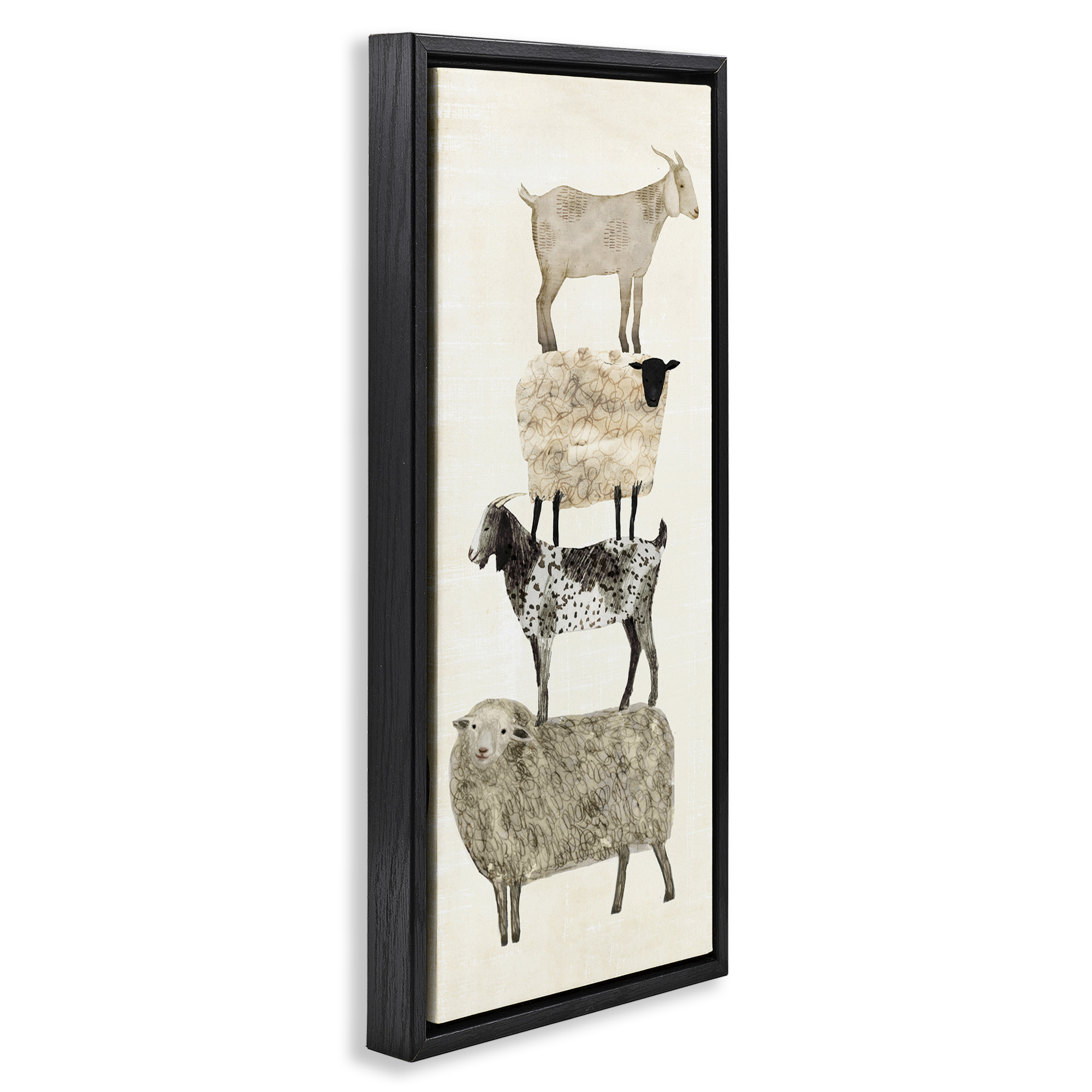 Stupell Industries Stacked Sheep & Goats Animals & Insects Painting Black Floater Framed Canvas Art Print Wall Art, 11 x 25