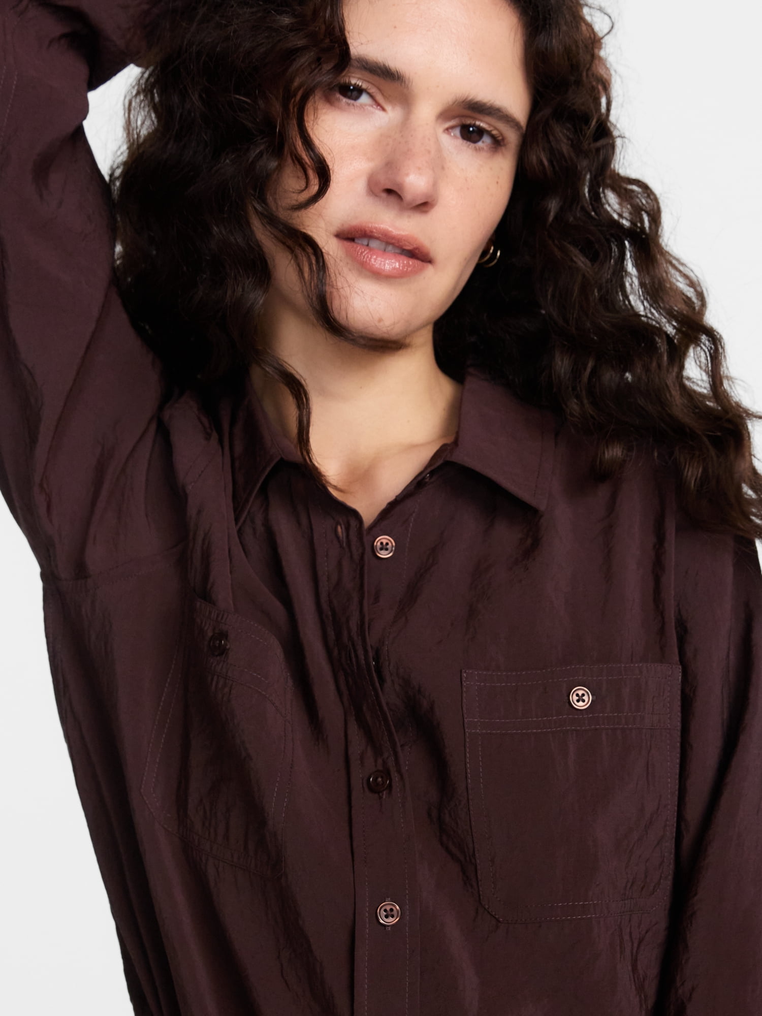 Scenario Women's Tie Waist Utility Shirt with Long Sleeves, Sizes XS-XXXL