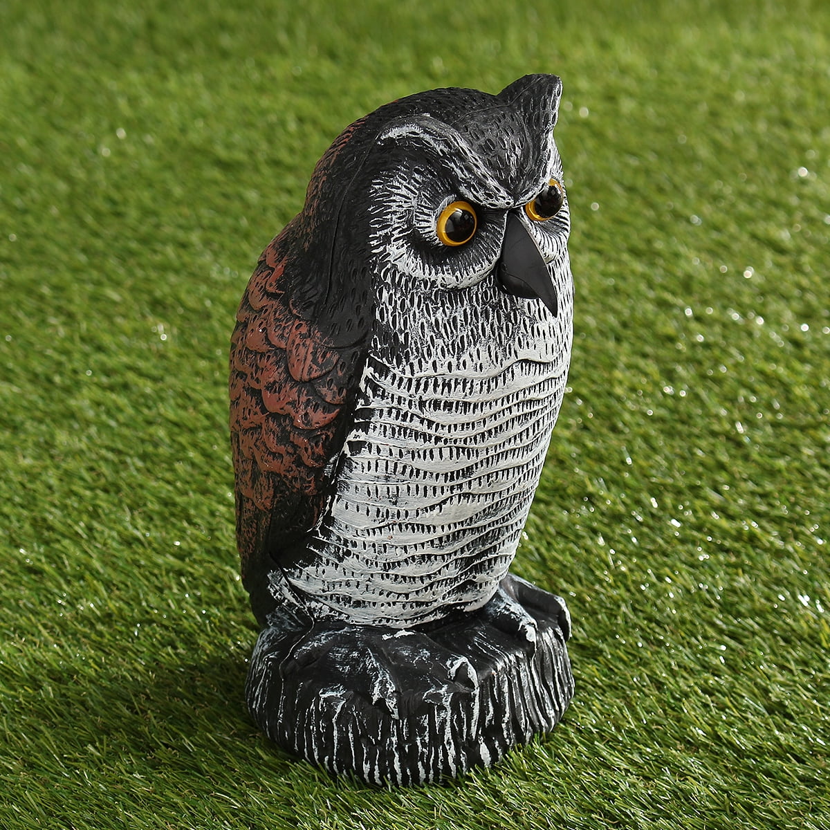 Rotating Head Fake Owl Scarecrow Hunting Decoy Bird Scare Sound