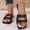 Black, variant on Women's Flat Double Bow Square Toe Slide Sandals Open Toe Soft Leather Casual Summer Slip On Daily Mule Slippers Brown 8 Wide