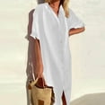 thumbnail image 1 of Jusqu'à 65 % de Réduction! Robes de Mode d'Été pour Femmes 2024 Grande Taille Printemps et Col en Coton Lin Robe à Boutons Décontractée avec Poches Manches Courtes Robe Chemise, 1 of 2