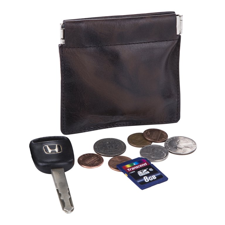 Mens Leather Facile Squeeze Coin Pouch Purse