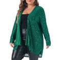 thumbnail image 4 of Agnes Orinda Women's Plus Size Sequin Cardigans Sparkly Open Front Long Sleeve Outerwear Coat Glitter Jacket 1X Dark Green, 4 of 6