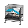 thumbnail image 2 of Uforic Small Animal Cage  with Platforms & stair,Indoor Metal 2-Tiers Animal Cage for Rabbits, Chinchillas and Hamsters,4 universal 360 °wheels,Black, 2 of 9