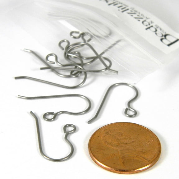 10 Silver Nickel Free Raw Matte Titanium French Hook Earring Findings with Stem & Loop Ring