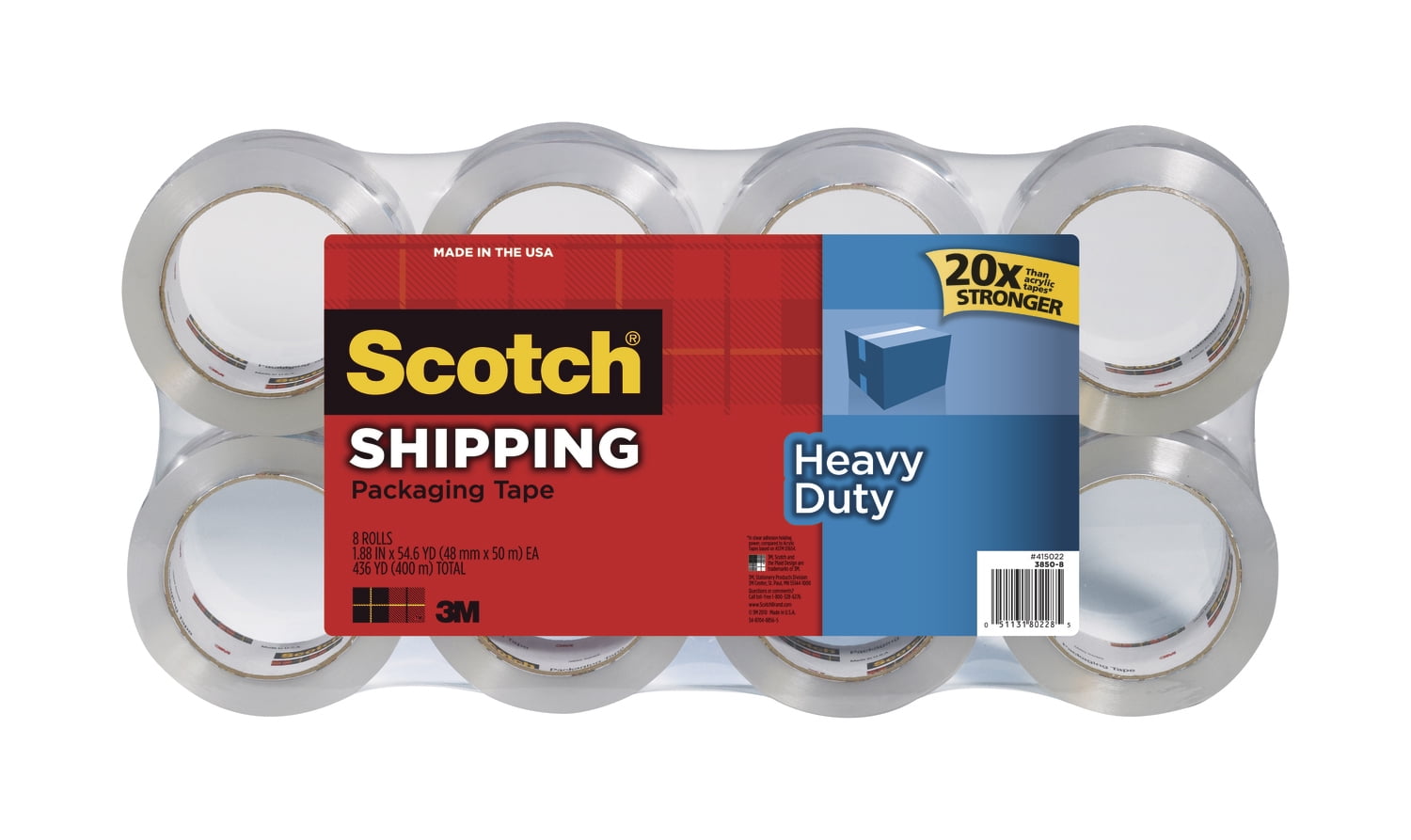 400 m Scotch 3M Clear Heavy Duty Shipping Packing Tape 8 Rolls Total 436 YD 