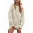 thumbnail image 2 of Womens Sweater Oversized Cable Knit Chunky Long Sleeve Crew Neck Short Dress Fall Vacation Winter Clothes S, 2 of 9