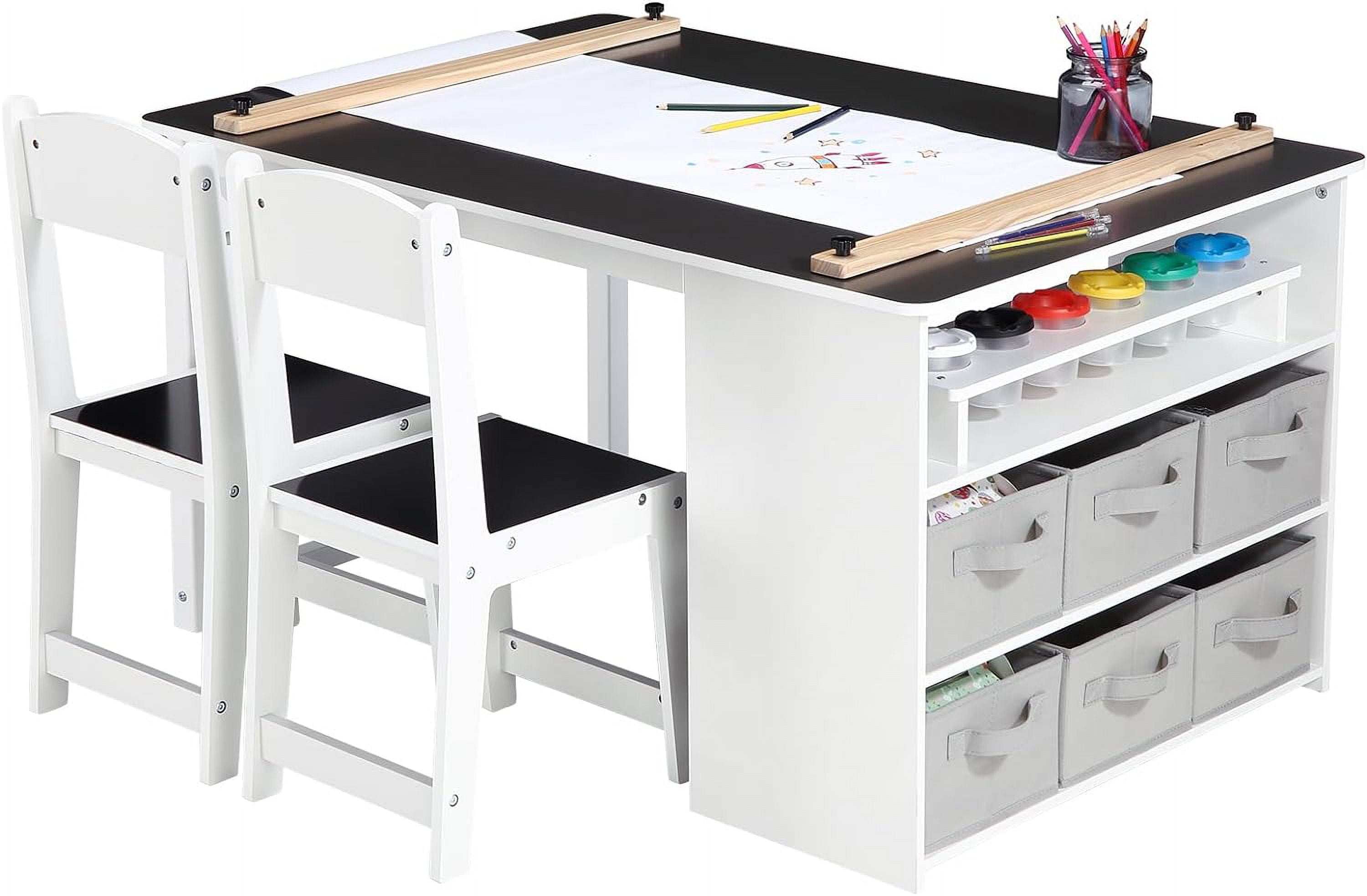4 In 1 Kids Art Table and Chair Set,Toddler Craft Large Storage Desk With Portable Art Supply Organizer, Drawing Desk, Kids Activity and Study Table, Activity & Crafts for Children Wooden Furniture