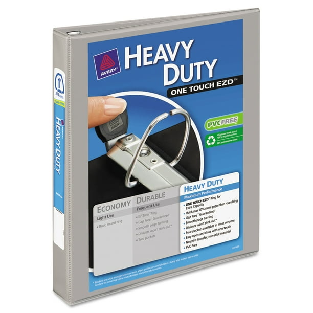 Avery HeavyDuty View Binder w/Locking 1Touch EZD Rings, 1" Cap, Gray