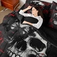 thumbnail image 4 of Homewish Gothic Skull 7-Piece Twin Bedding Sets For Female Men Adults,Red Rose Bedding Comforter Set,Chic Flowers Breathable Sheet Sets,Exotic Style Bedroom Decor,Reversible, 4 of 8
