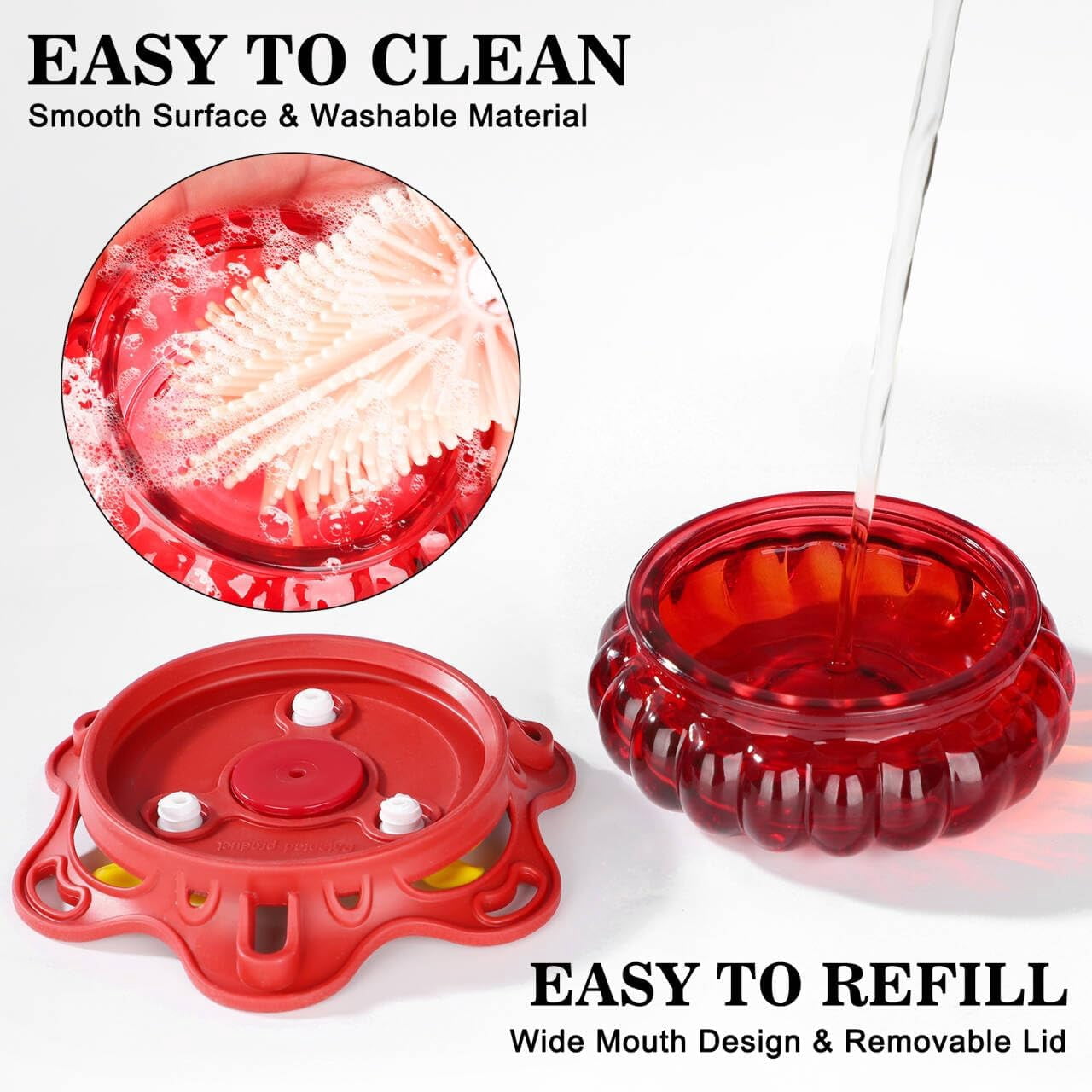 Set of 2 Glass Hummingbird Feeders for Outdoors Hanging with 3 Bee Guard Feeding Ports, 3.4OZ Handheld Humming Birds Feeders for Outside, Gifts for Women Mom, Red
