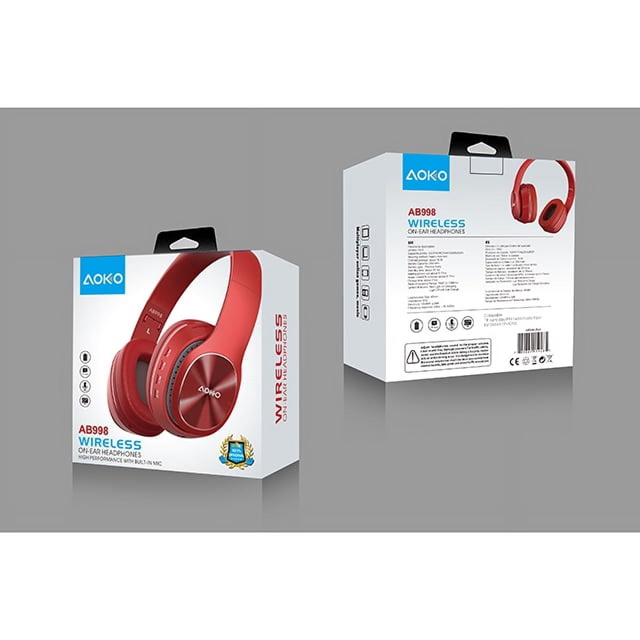 Wireless Bluetooth Collapsible Over the Ear Headphones with Built-in Mic - Red