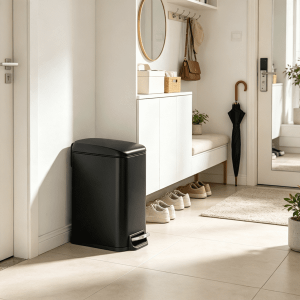 Slim Step Trash Can with Soft Close Lid, 6L Steel Garbage Can with Detachable Inner Bin, Black, for Bathroom, Kitchen & Office, 11.4 x 5.71 x 10.7 Inch