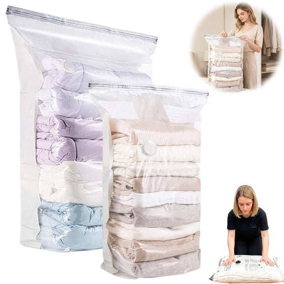 No‑Pump Vacuum Storage Bags, 20x28 Inch Large Cube Vacuum Seal Bags, Heavy-Duty Press & Seal Reusable Space Saving Compression Bag for Jumbo Clothes Bedding(M)
