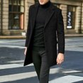 thumbnail image 6 of comerut Men Winter Solid Color Suit Coat Lapel Long Sleeve Flap Pockets Single-breasted Mid-length Warm Jacket Overcoat, 6 of 8