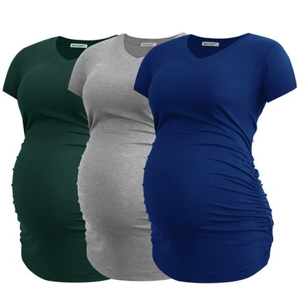 

Smallshow Women s V Neck Maternity Tops Clothes Short Sleeve Pregnancy T Shirts 3-Pack