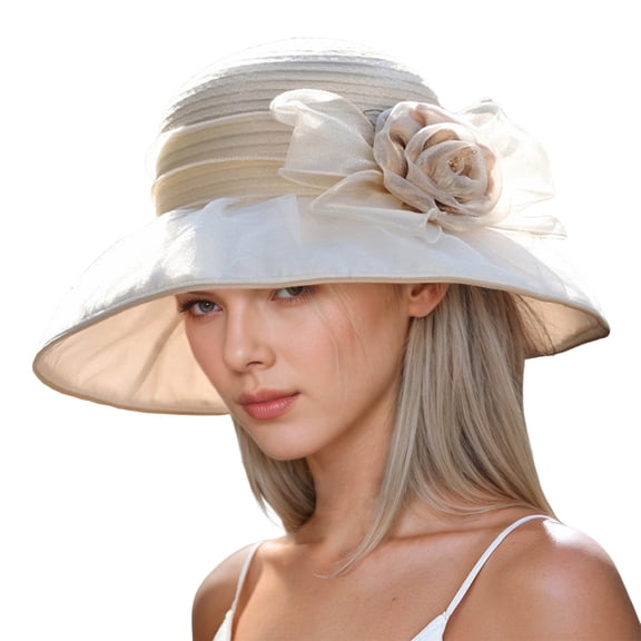 HJYCHN Summer Women's Floral Beret Elegant Outdoor Sun Hat with Brim Beige M