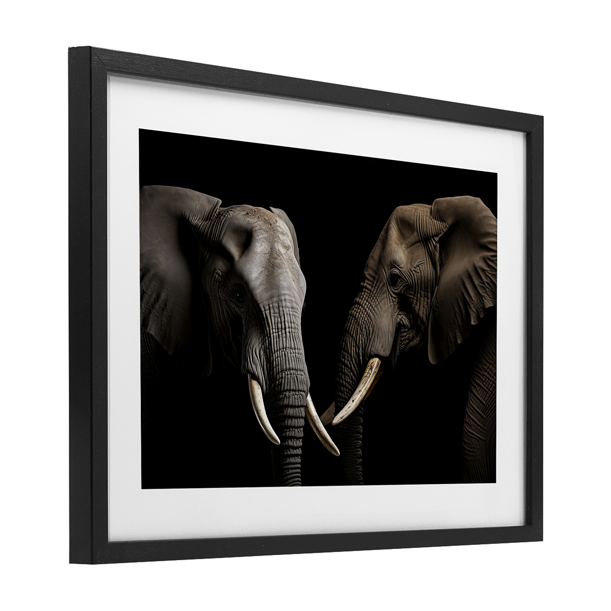 Pachyderm Elephant Pair Black Framed Print Under Glass, design by Decent Exposures