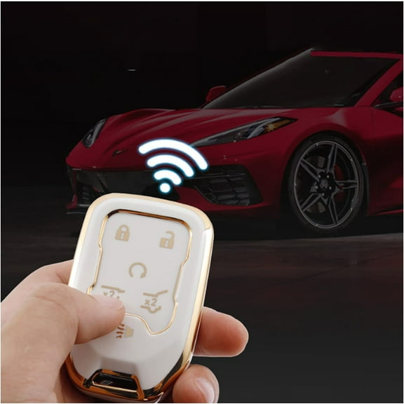 Emlimny Key Fob Cover Compatible with Chevy Chevrolet Suburban Tahoe GMC Terrain Yukon Yukon XL Smart 6 Buttons TPU Remote Keyless Key Fob Case Protection Shell Accessories, White