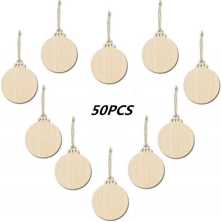 SAYLITA 50 Pcs DIY Wooden Christmas Ornaments Unfinished Predrilled Wood  Slices Circles 5 Styles DIY Christmas Ornaments Kit with 50 Strings for