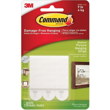 Command Medium Picture Hanging Strips 2" Length x 0.75" Width - Foam - 3 / Pack - White