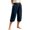 Navy, variant on CUSTG Women Casual Pants 3/4 Capri Trousers Summer With Pockets Elastic Waistband High Waist Trousers Loose Lightweight Leisure Style Linen Pants Women