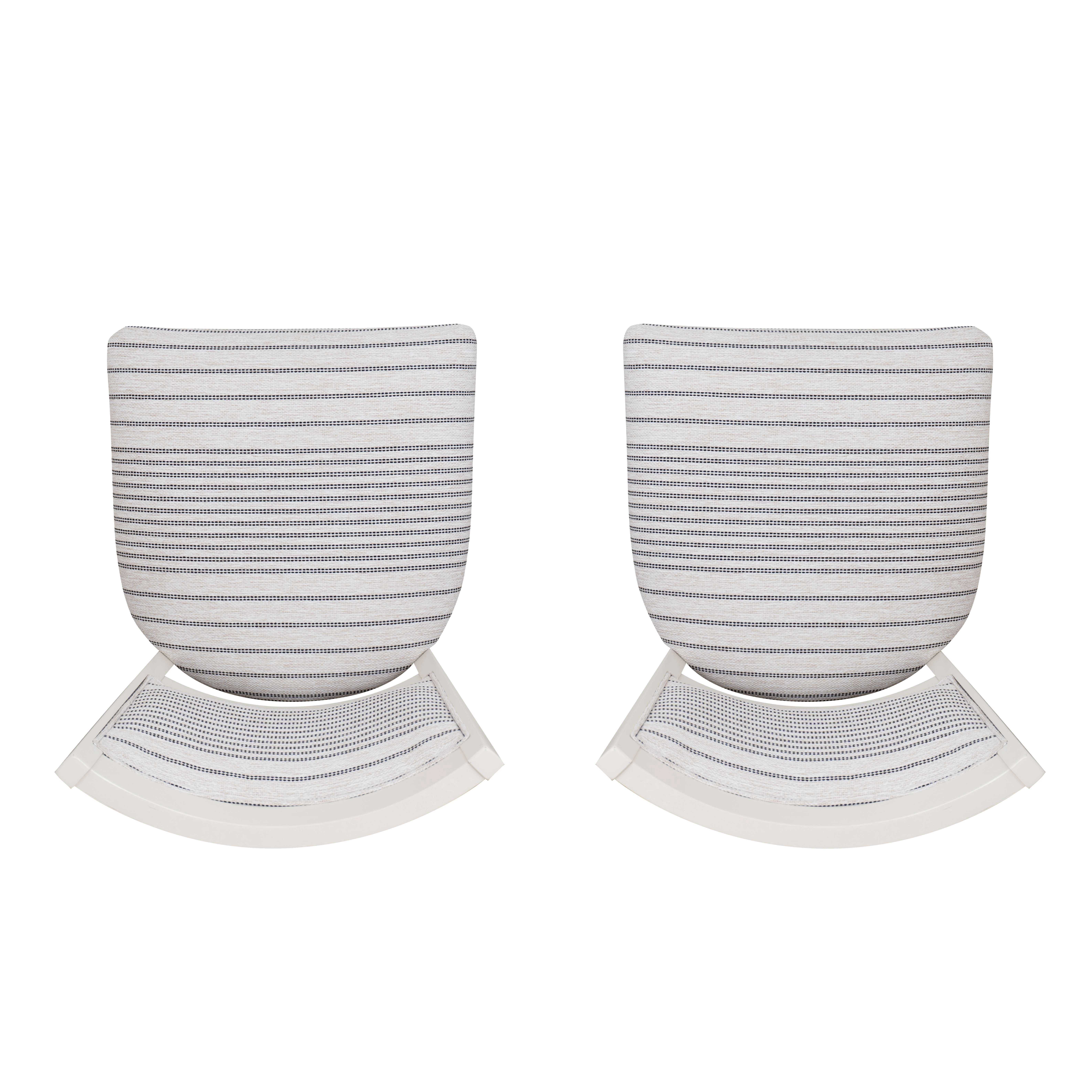 Linon Louise Set of 2 Upholstered Striped Dining Chairs in White Wood Frame