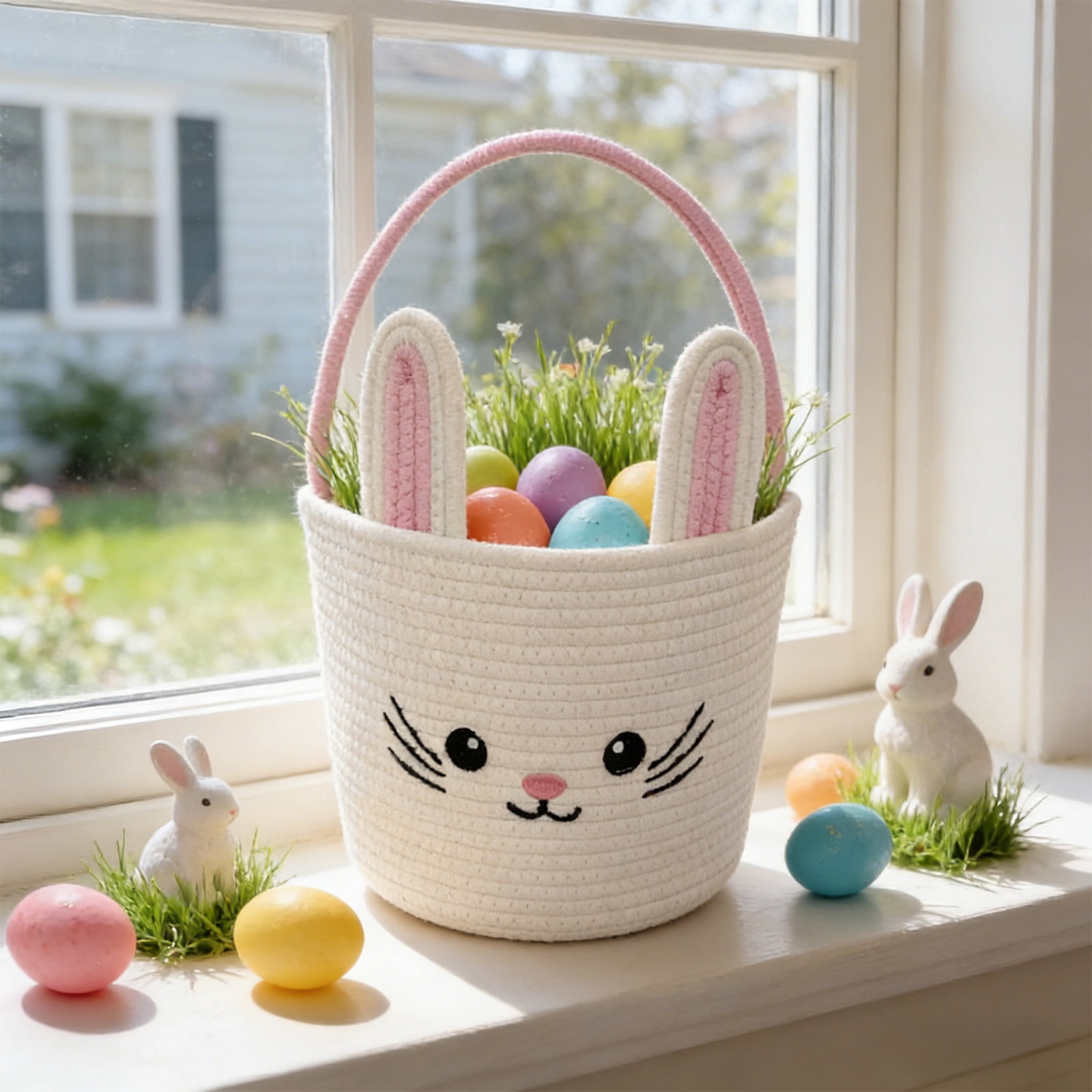 Lunxisen 3 Pcs Easter Storage Basket Hand-woven Decorative Home Organizer Holiday Decor Rabbit Shape Woven Bin